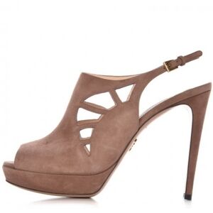 PRADA dark rose suede cutout high heel platform slingback shoes sz 39/8.5